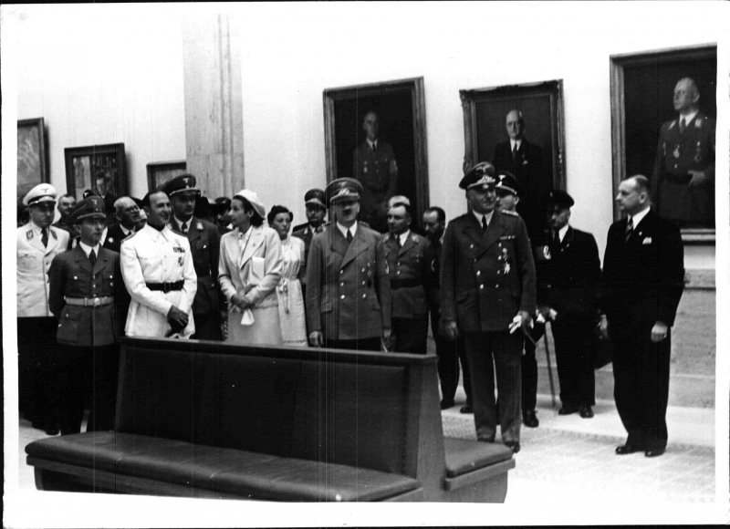 Adolf Hitler visits the Great German Art Exhibition, accompanied by Italian guests of honor and foreign ambassadors 